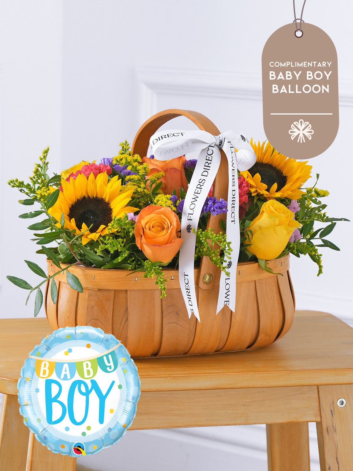 Baby Boy Colour Burst Basket (Complimentary Baby Boy Balloon)