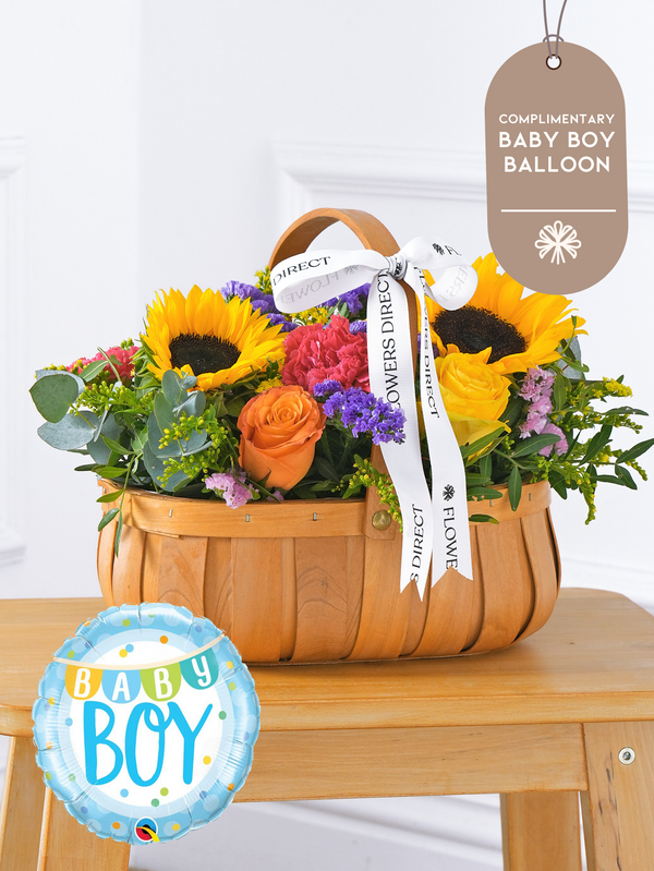 Baby Boy Colour Burst Basket (Complimentary Baby Boy Balloon)