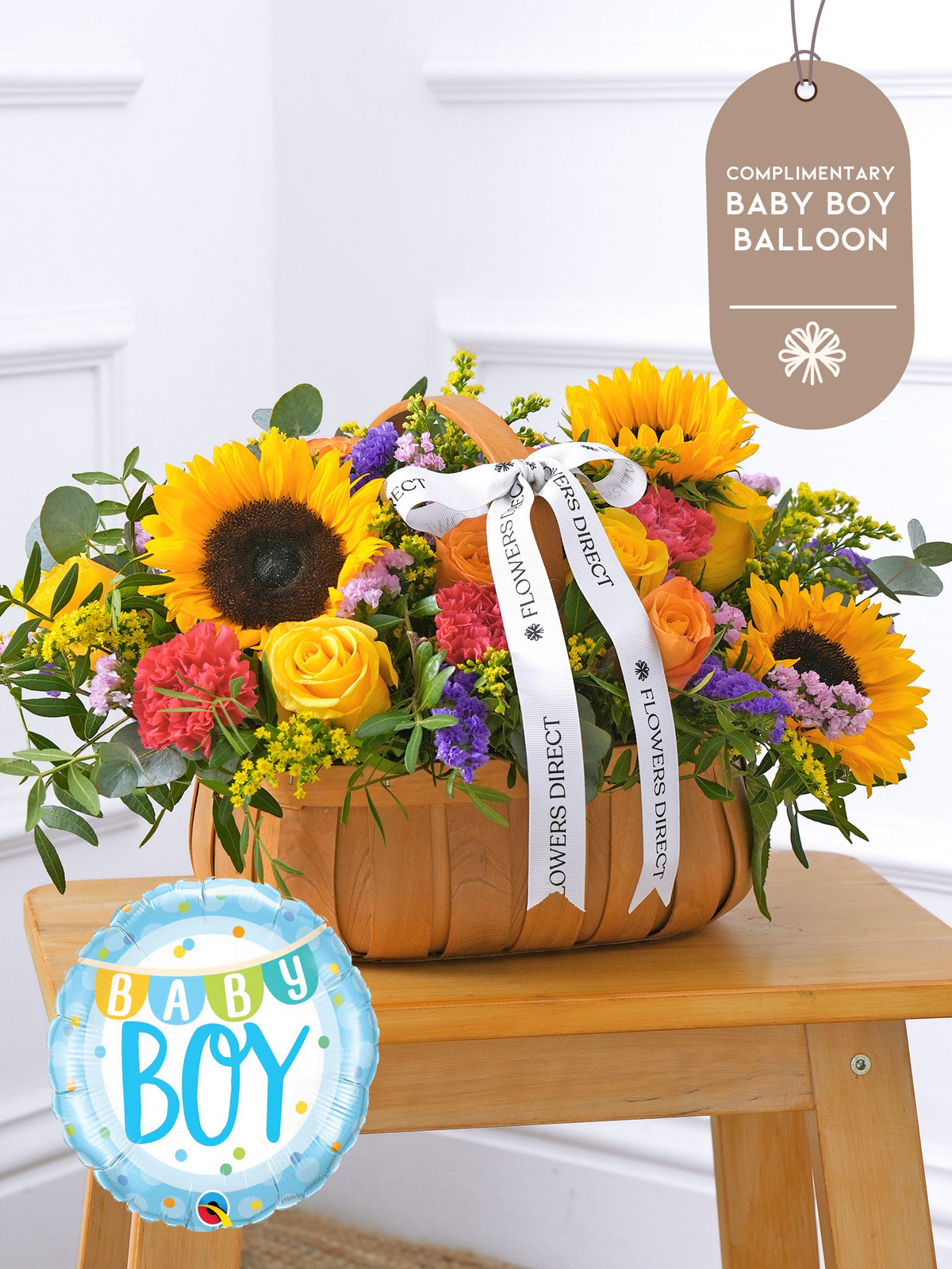 Baby Boy Colour Burst Basket (Complimentary Baby Boy Balloon)