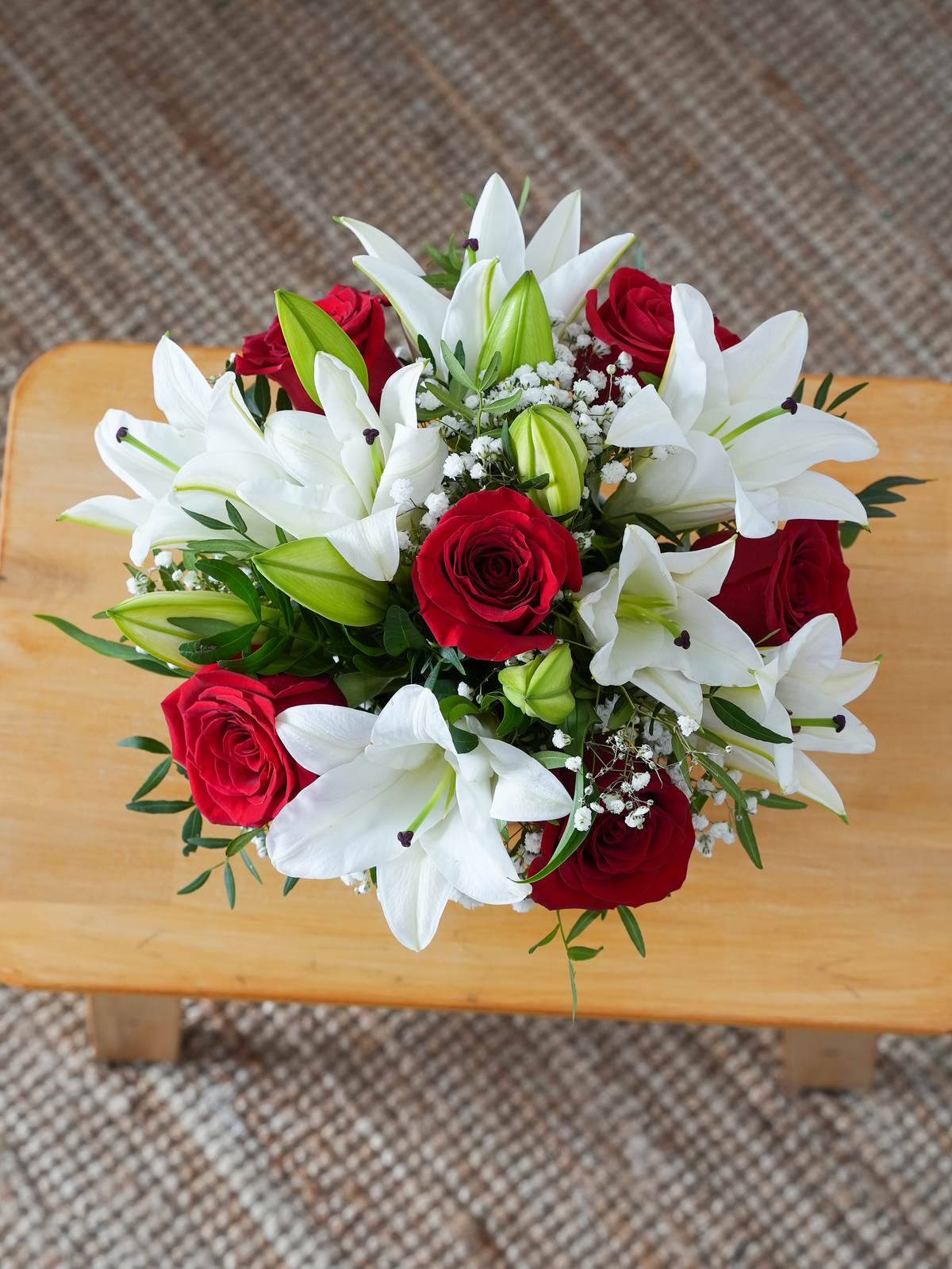 Red Roses and White Lily - Hatbox