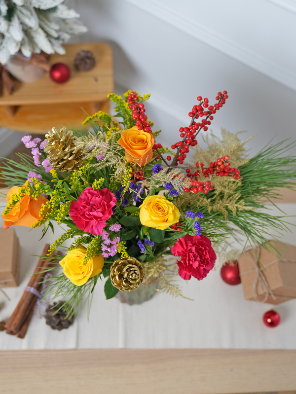 Birthday Cheerful Christmas Vase Christmas Flower Delivery Xmas Flowers Ireland, Dublin