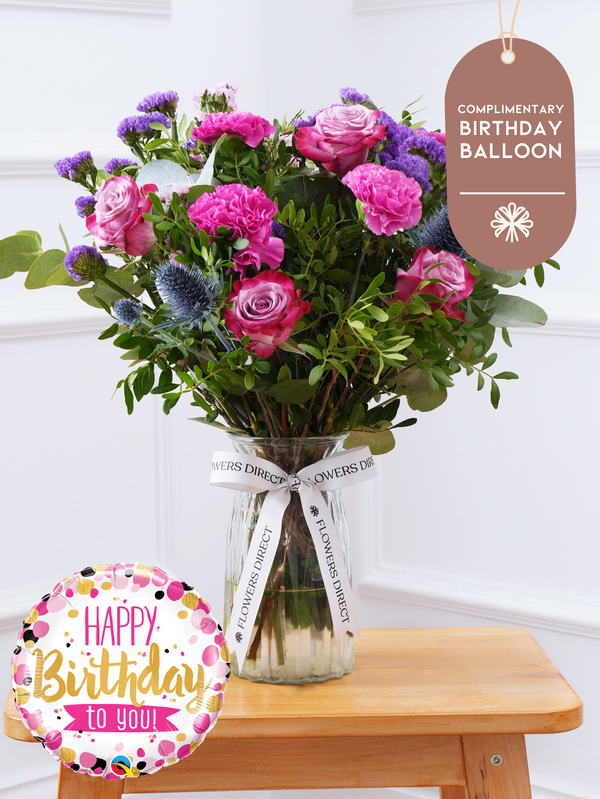Birthday Purple Majesty - Vase (Complimentary Birthday Balloon)