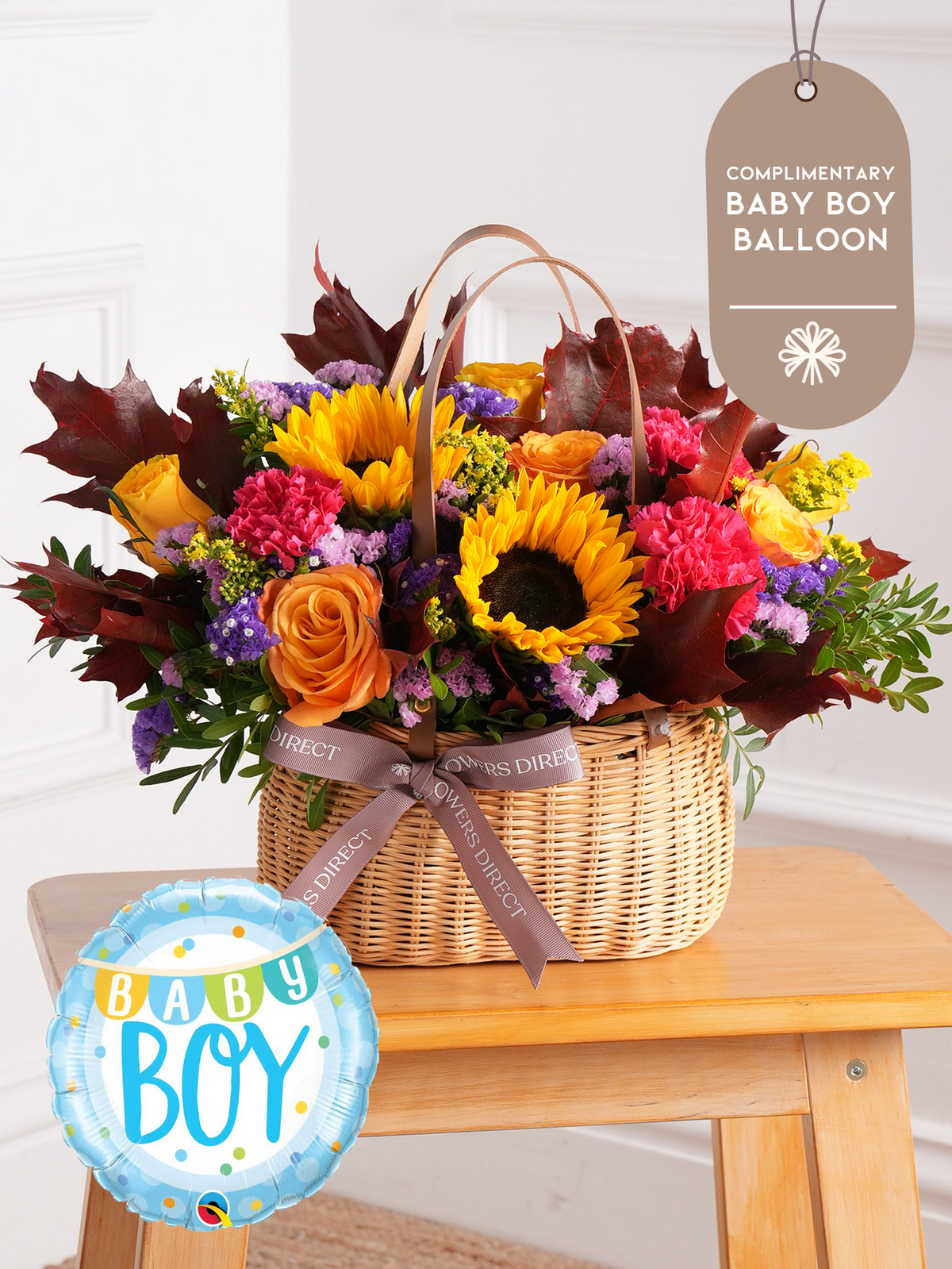 Baby Boy Autumn Charm - Basket (Complimentary Baby Boy Balloon)