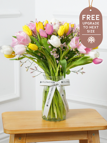 Easter Tulips Colourful - Vase with Free Upgrade to Next Size