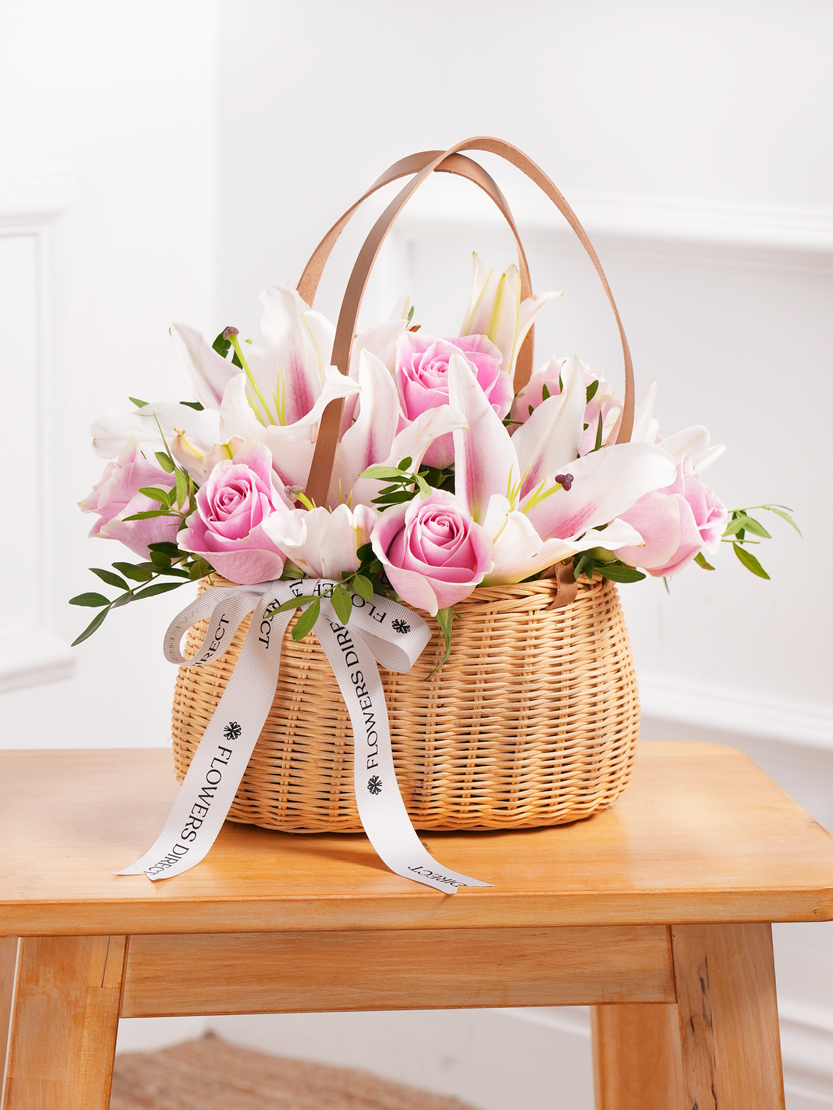Pink Roses and Pink Lily Basket