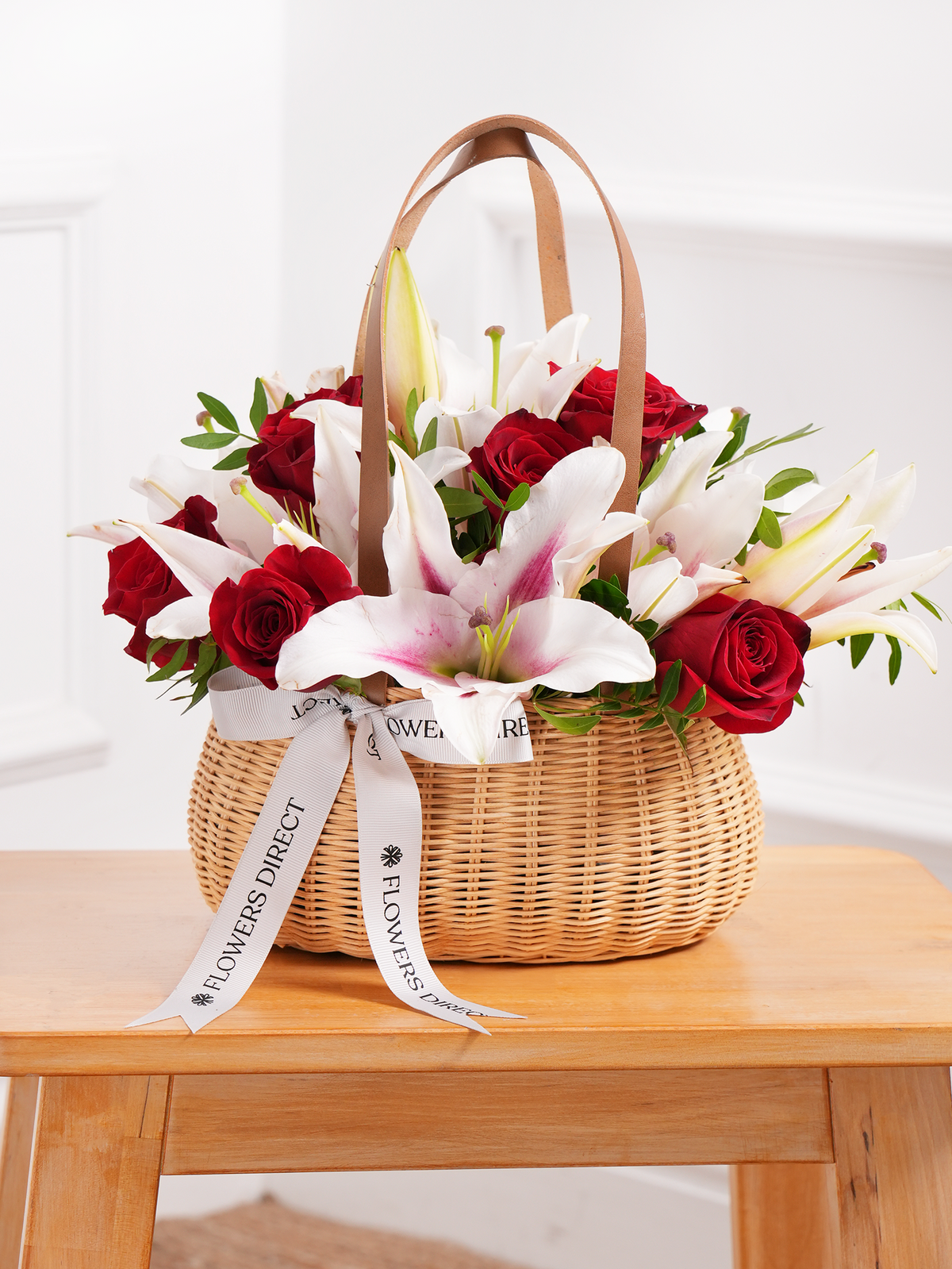 Red Roses and Pink Lily Basket