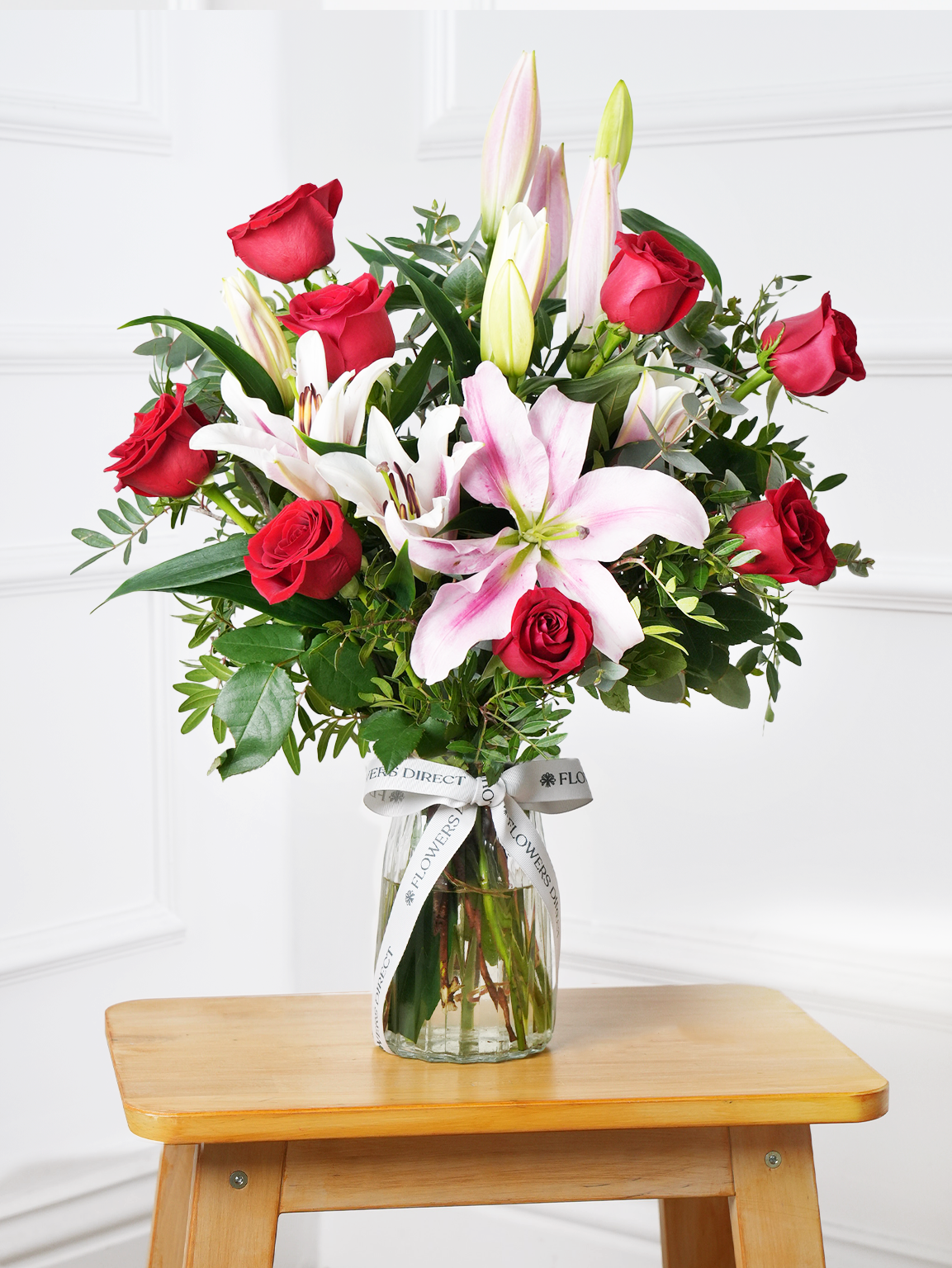 Mother's Day Red Roses and Pink Lily - Vase
