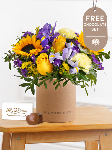 Easter Iris Bliss - Hatbox with Free Chocolate Set