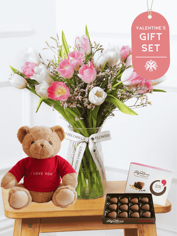 Valentine Mixed Tulips - Vase Gift Set