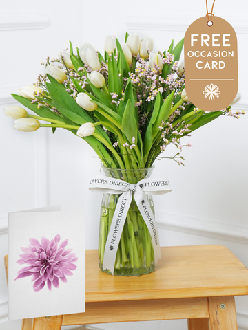 Mother's Day White Tulips - Vase with Free Occasion Card