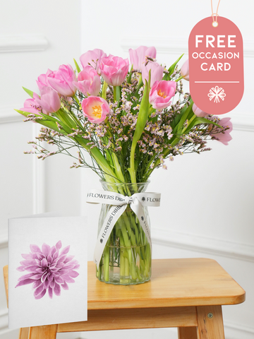 Mother's Day Pink Tulips - Vase with Free Occasion Card