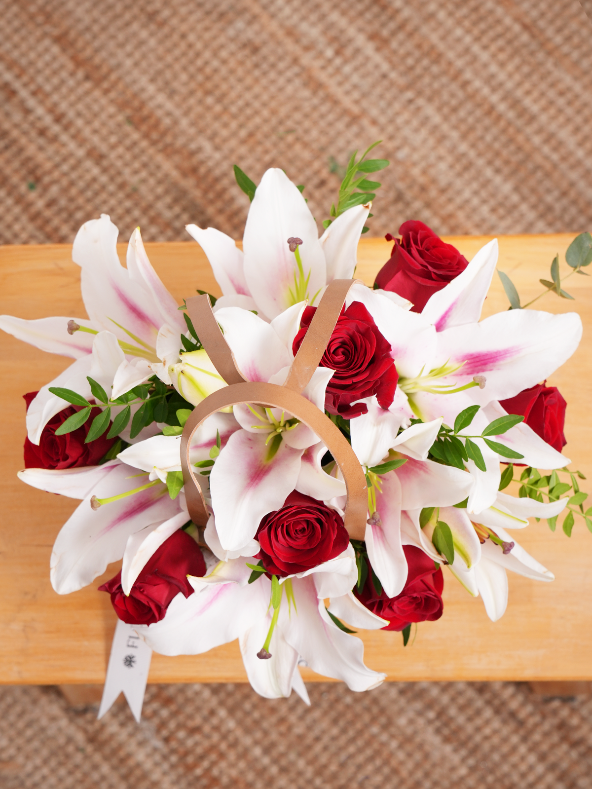 Red Roses and Pink Lily Basket