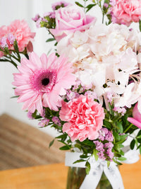 Sweetheart Vase Free Upgrade – Express your love and affection with our "Sweetheart" arrangement, featuring delicate pink hydrangeas, vibrant...
