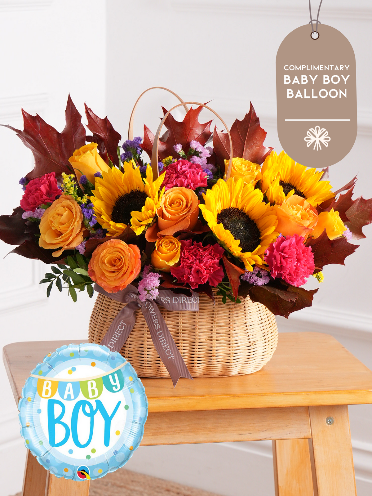Baby Boy Autumn Charm - Basket (Complimentary Baby Boy Balloon)