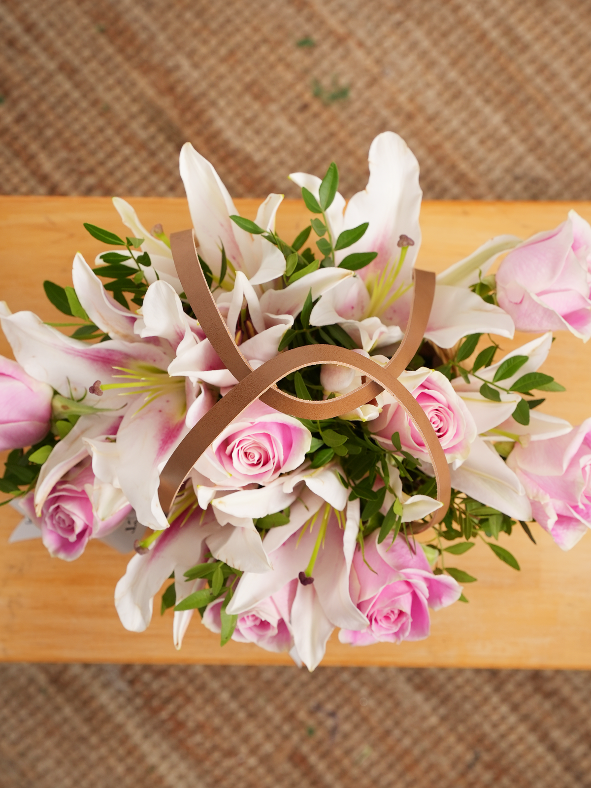 Pink Roses and Pink Lily Basket