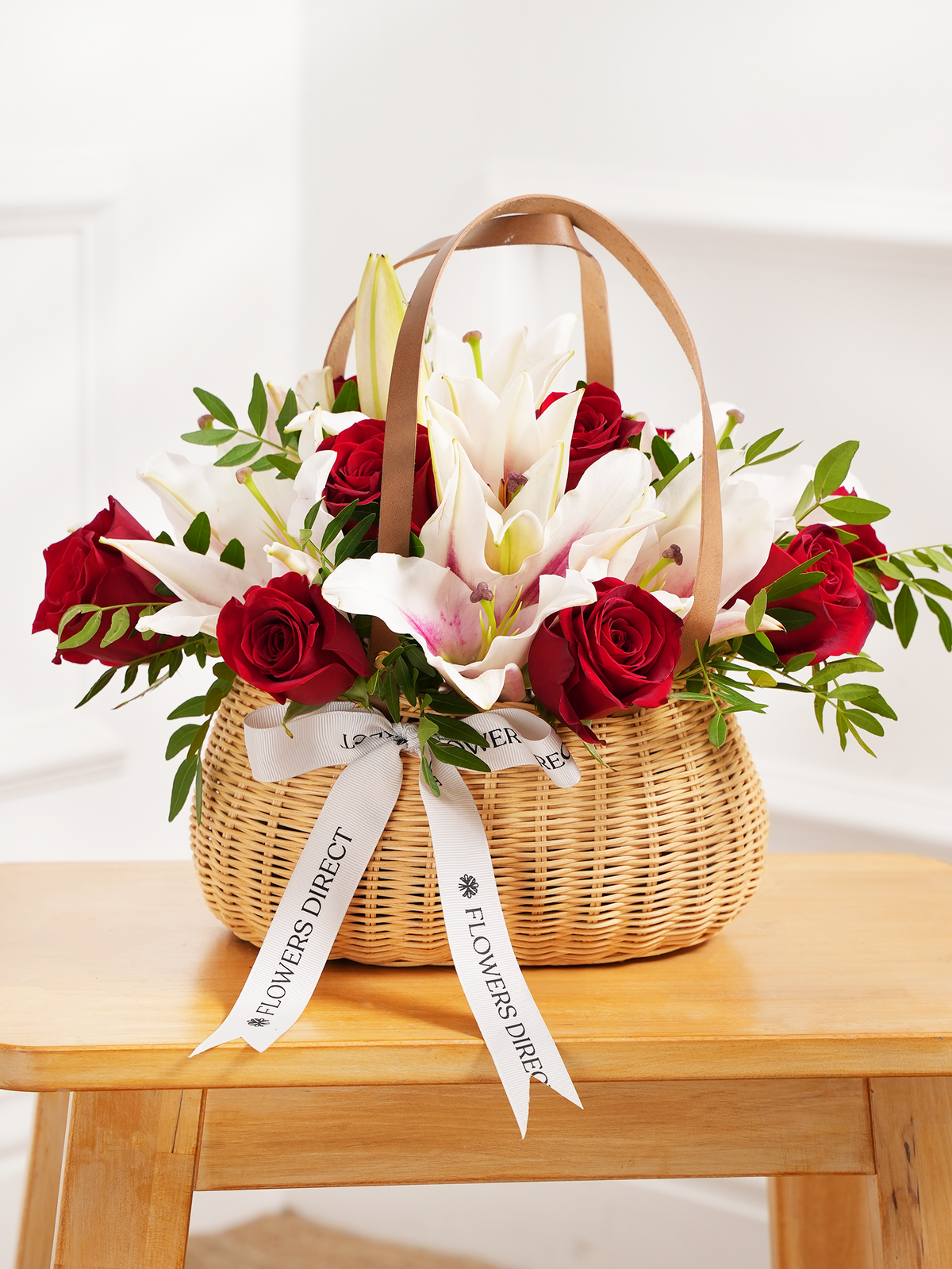 Red Roses and Pink Lily Basket