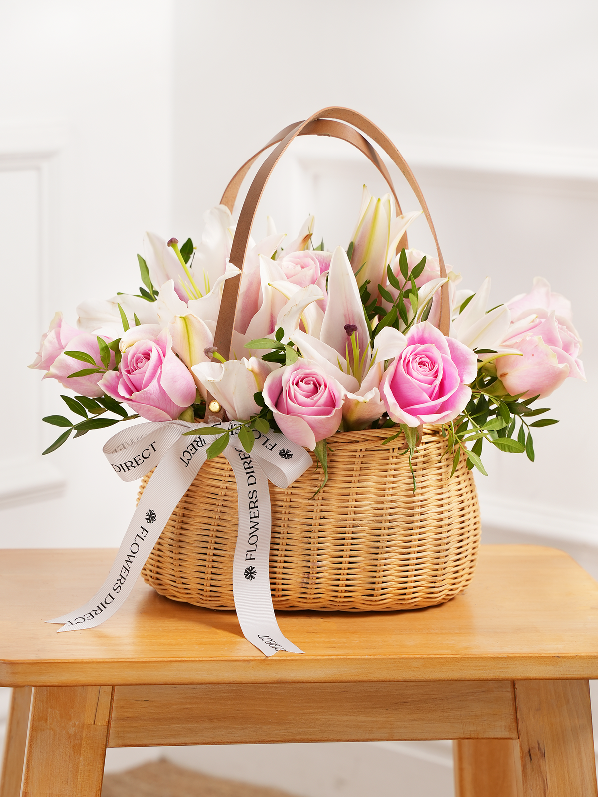 Pink Roses and Pink Lily Basket