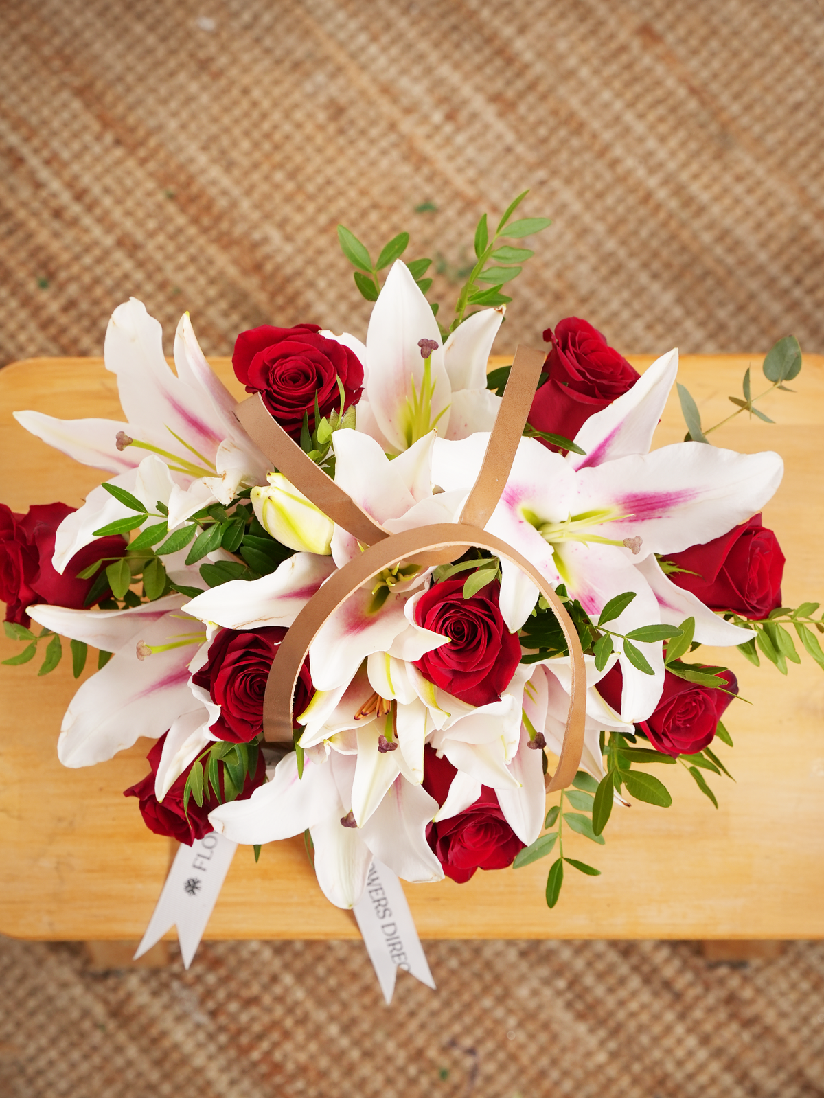 Red Roses and Pink Lily Basket