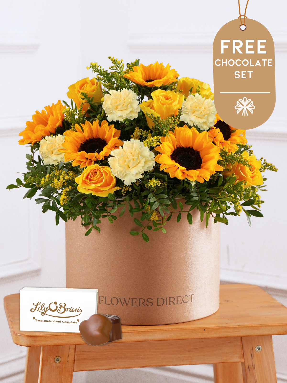 Thank You Sunny Flower - Hatbox with Free Chocolate Set