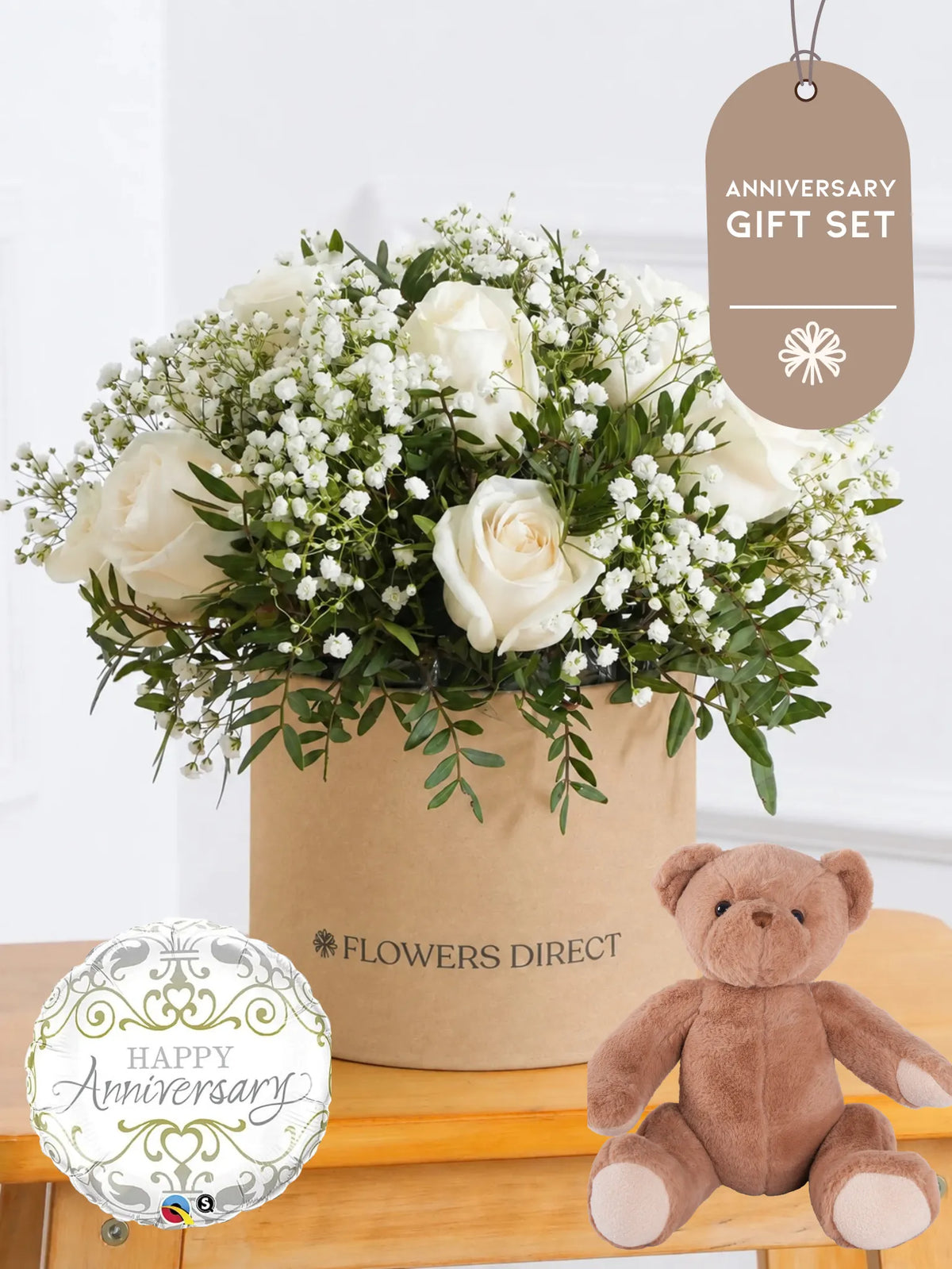 Anniversary White Roses - Hatbox Gift Set