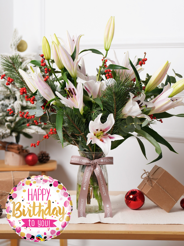 Birthday Pink Lily Christmas Vase Christmas Flower Delivery Xmas