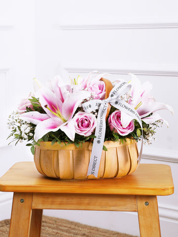 Pink Roses and Pink Lily Basket