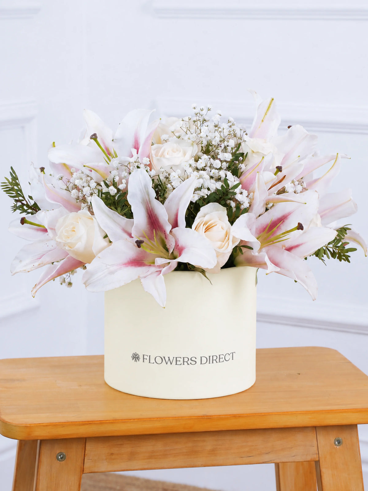 White Roses and Pink Lily - Hatbox