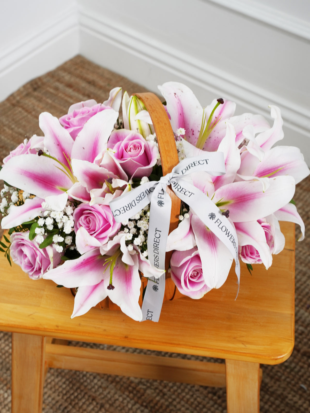 Pink Roses and Pink Lily Basket