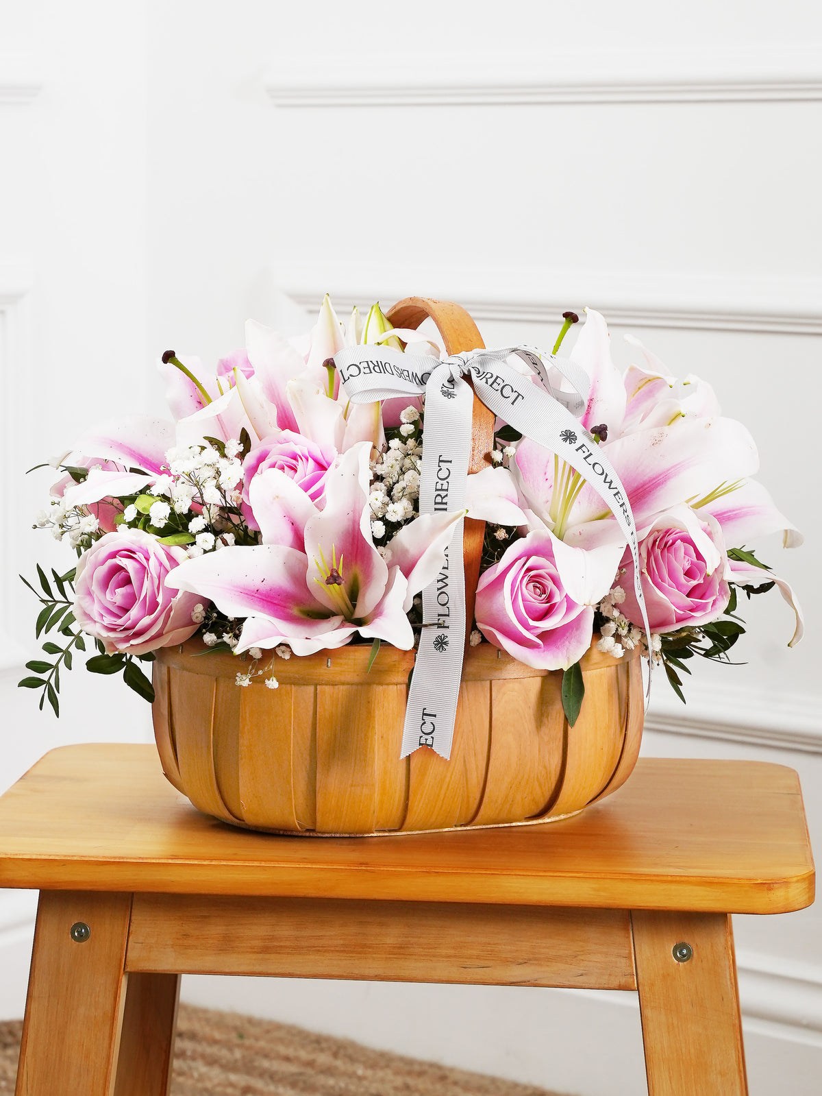 Pink Roses and Pink Lily Basket