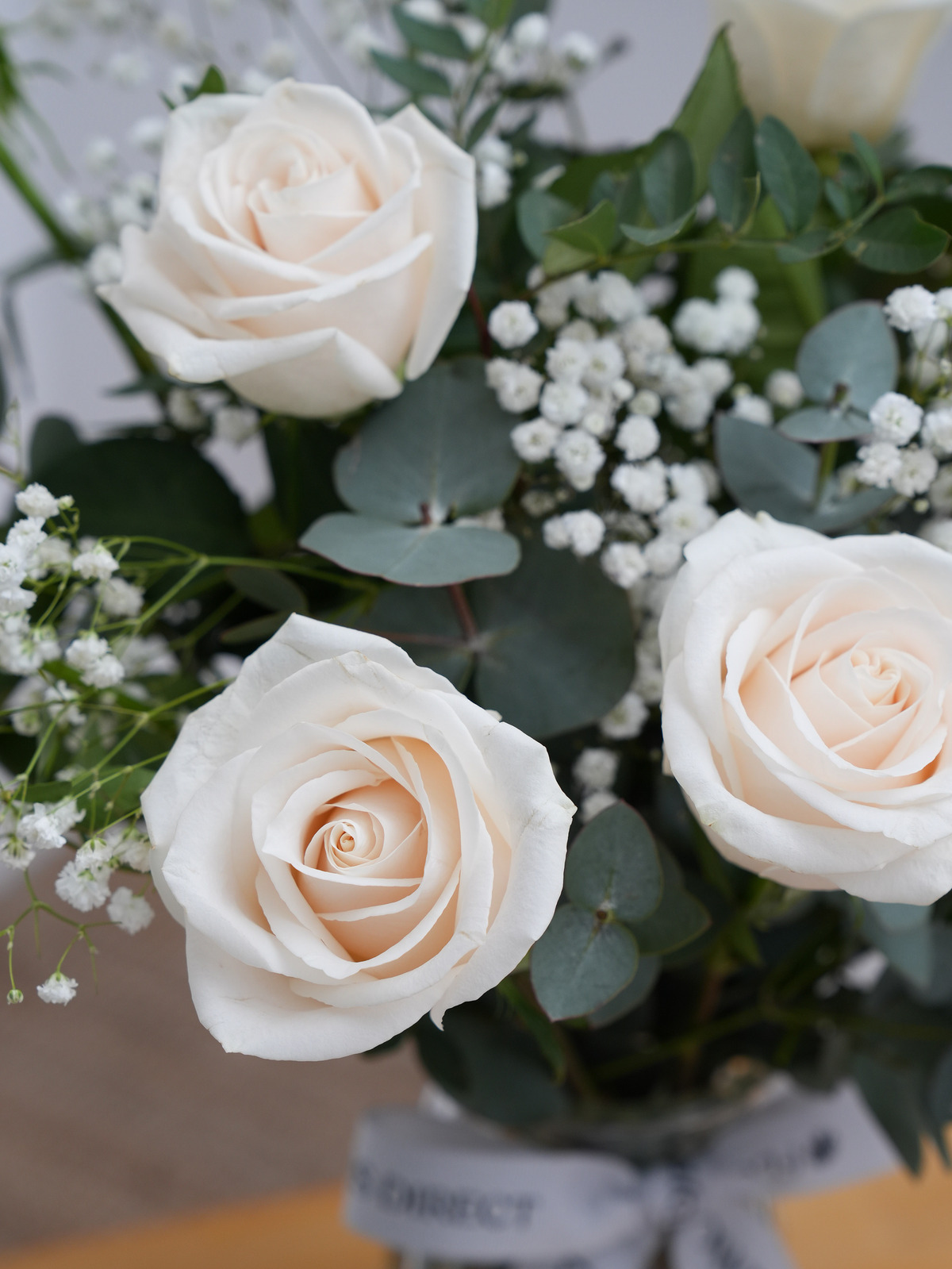 Baby Boy 12 Long Stem White Roses - Vase (Complimentary Baby Boy Balloon)