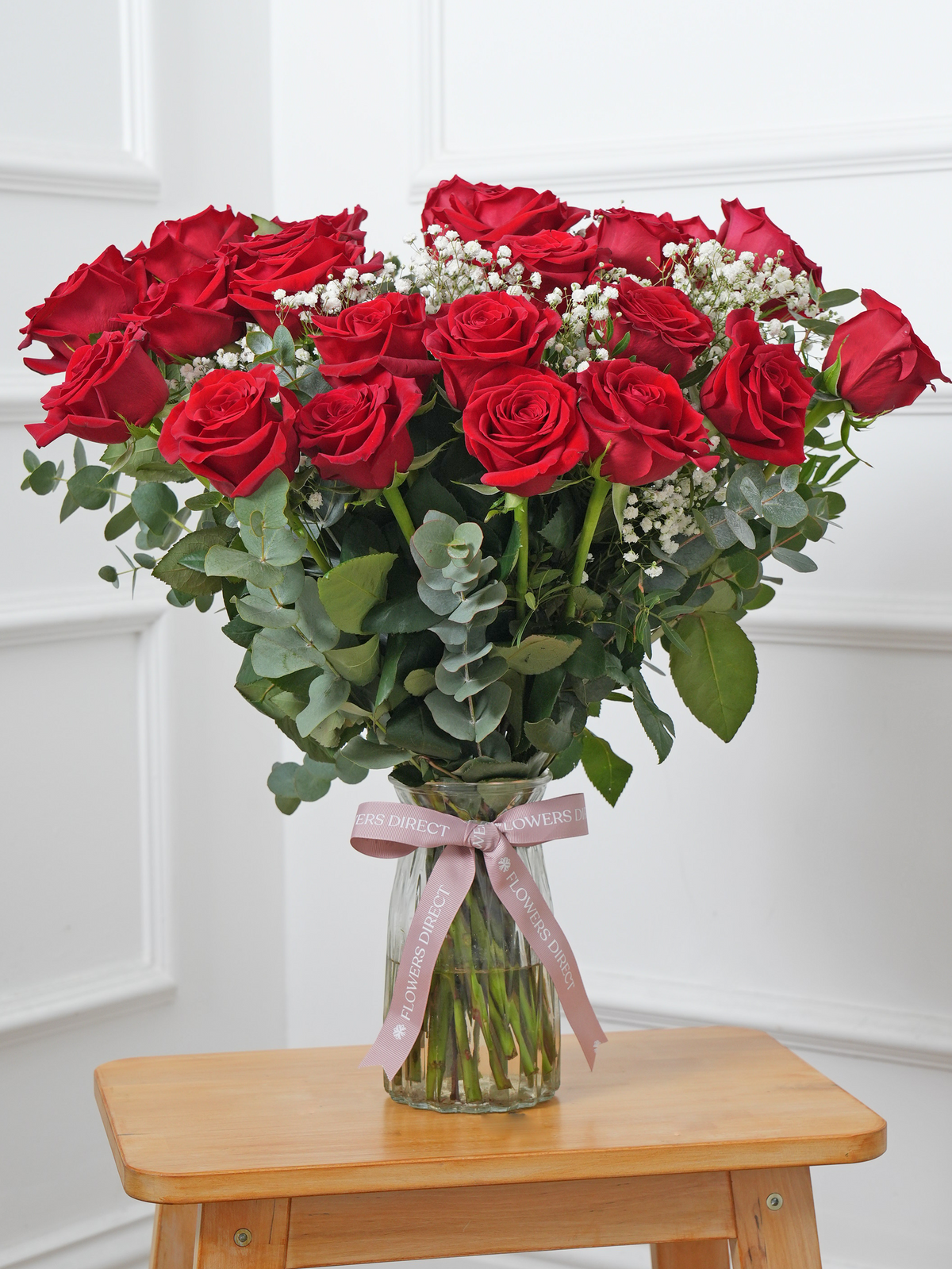 Valentine 24 Long Stem Red Roses - Vase