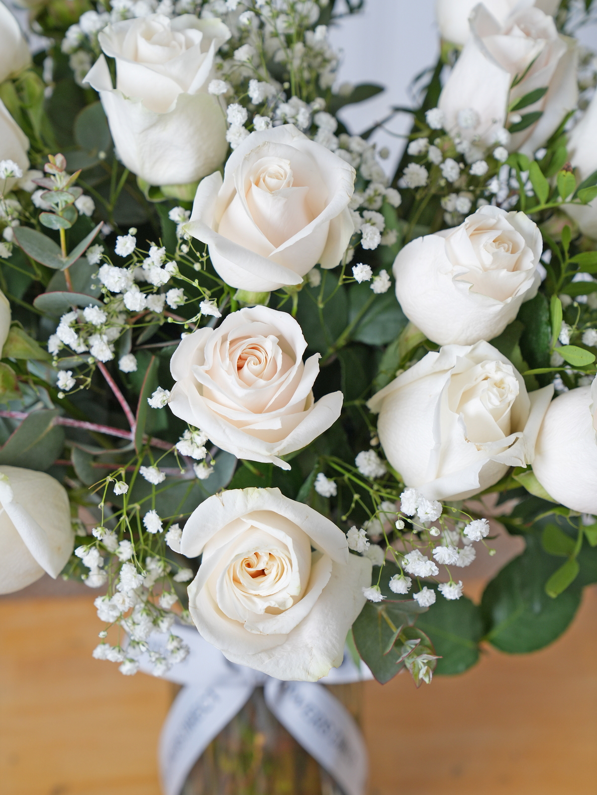 Valentine 24 Long Stem White Roses - Vase