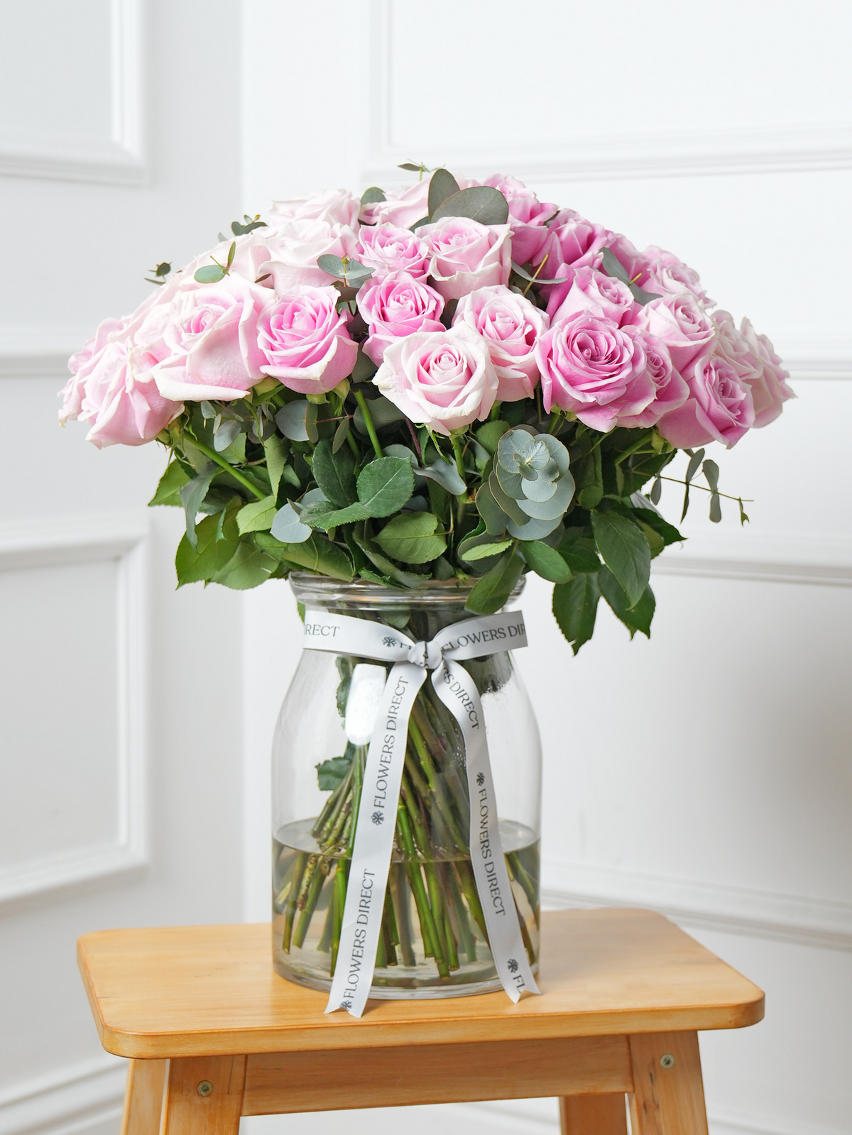 Valentine 50 Long Stem Pink Roses - Vase