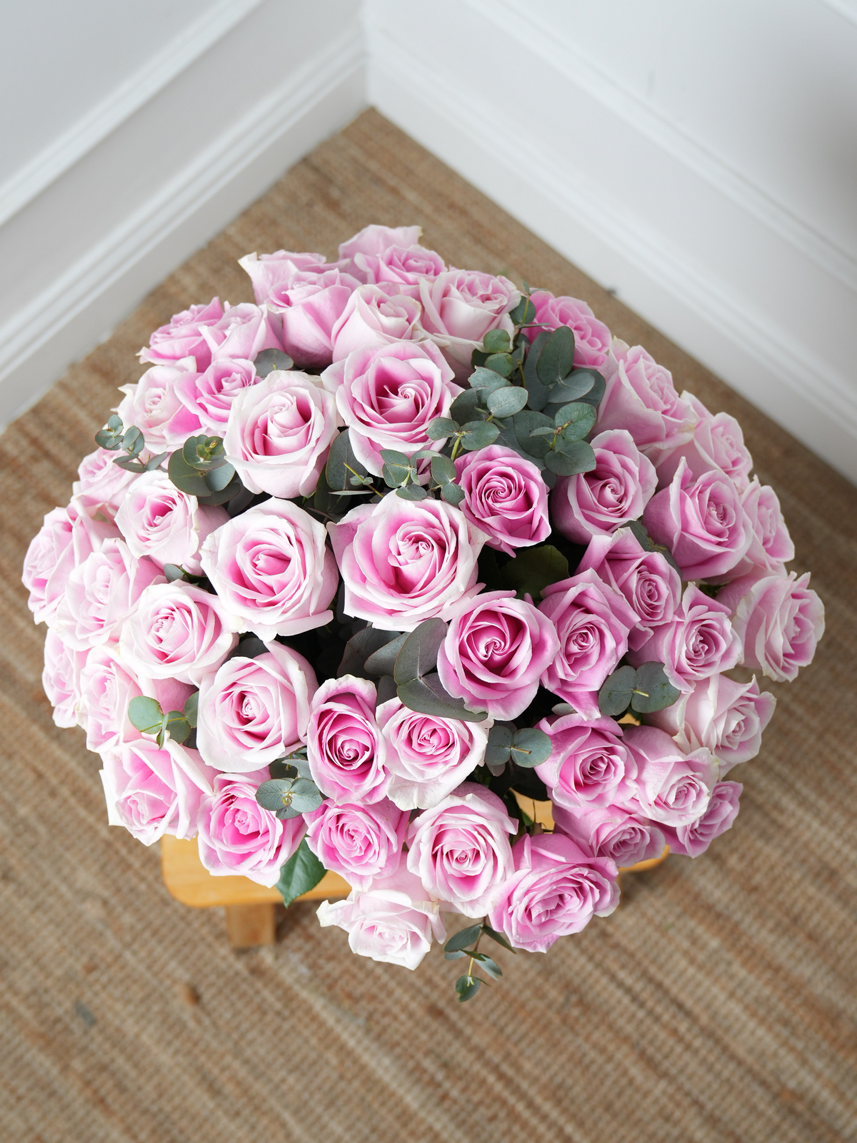 Valentine 50 Long Stem Pink Roses - Vase