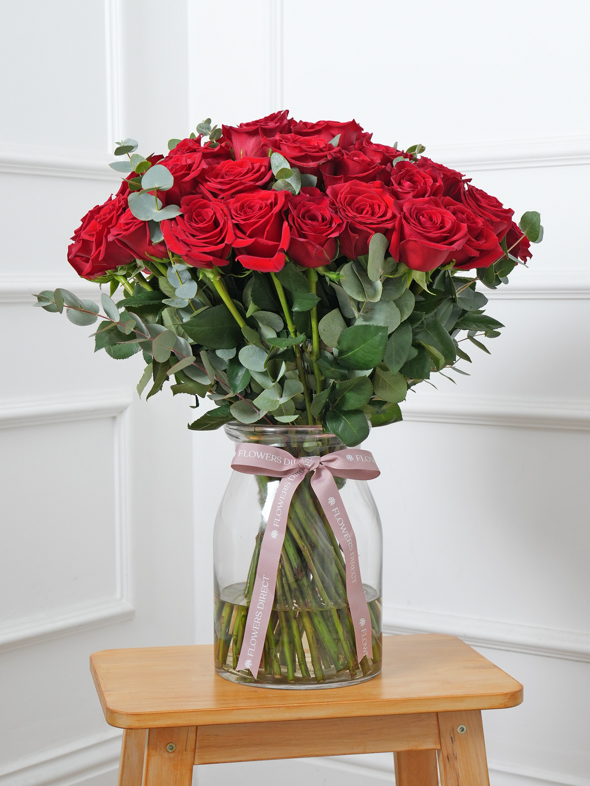 Valentine 50 Long Stem Red Roses - Vase