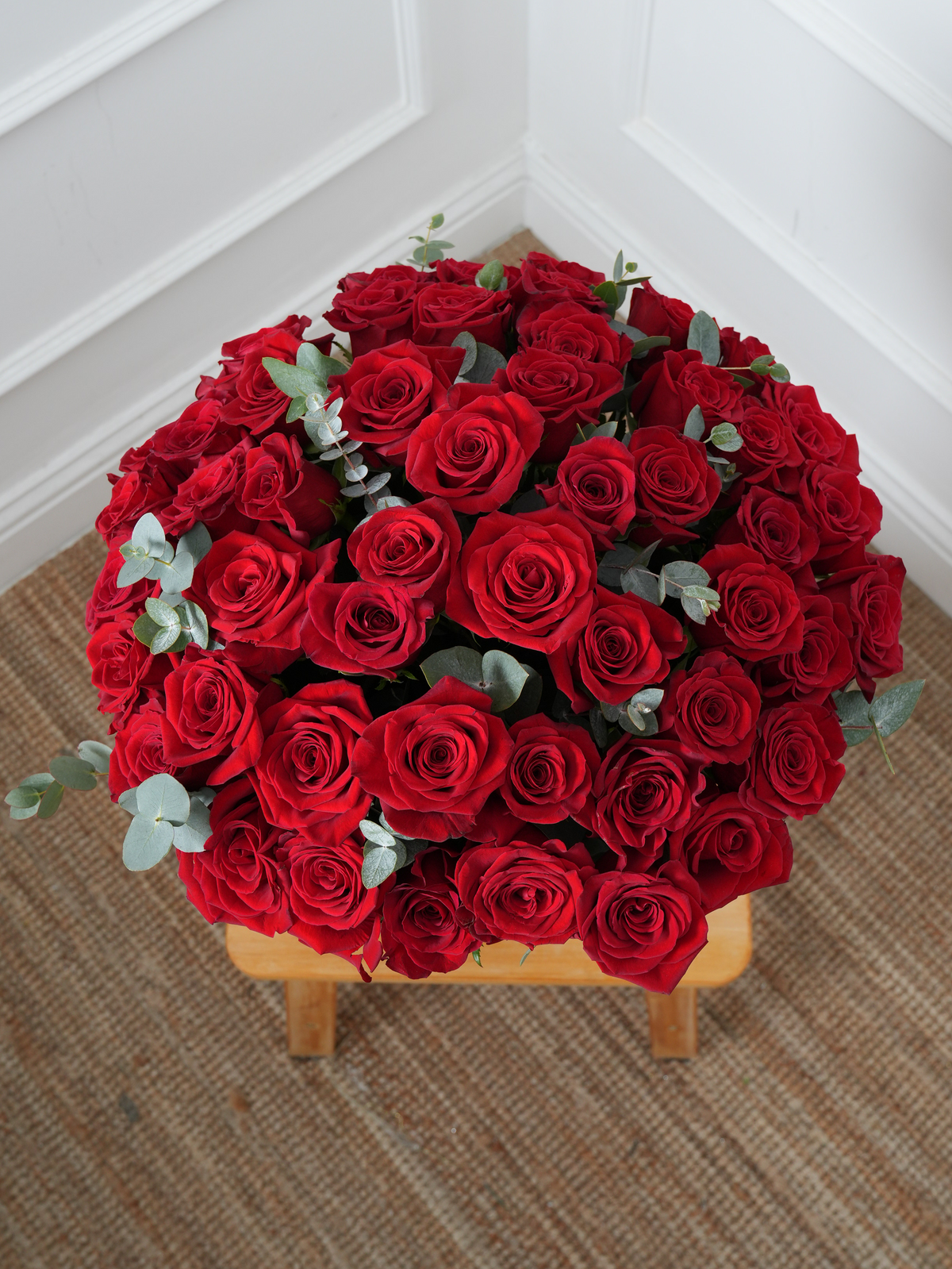 Valentine 50 Long Stem Red Roses - Vase