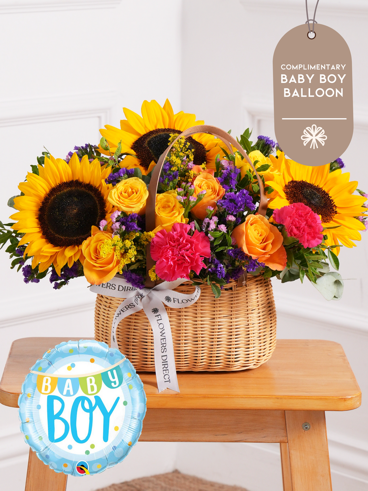 Baby Boy Colour Burst - Basket  (Complimentary Baby Boy Balloon)