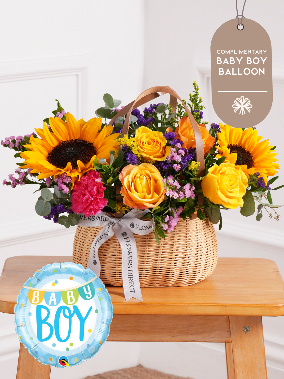 Baby Boy Colour Burst - Basket  (Complimentary Baby Boy Balloon)