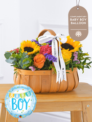 Baby Boy Colour Burst Basket (Complimentary Baby Boy Balloon) – The Baby Boy Colour Burst Basket is a vibrant and joyous arrangement featuring a...
