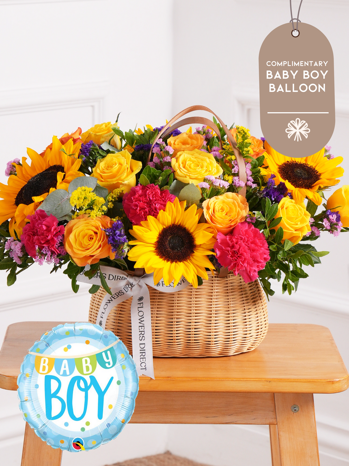 Baby Boy Colour Burst - Basket  (Complimentary Baby Boy Balloon)