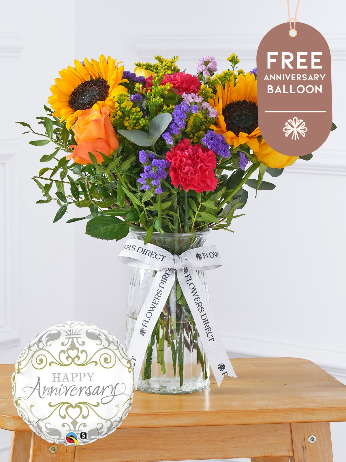 Anniversary Colour Burst - Vase with Free Anniversary Balloon