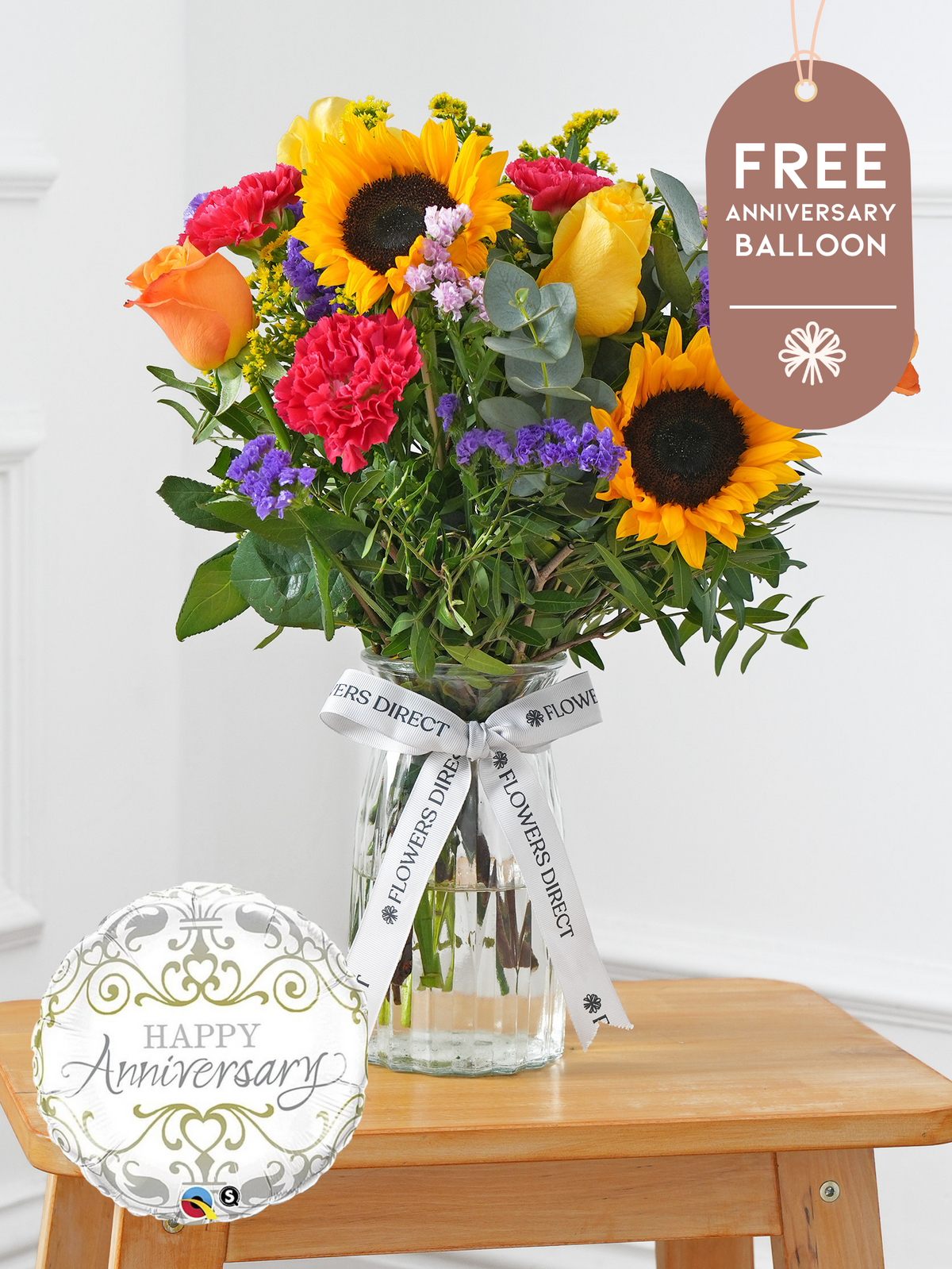 Anniversary Colour Burst - Vase with Free Anniversary Balloon