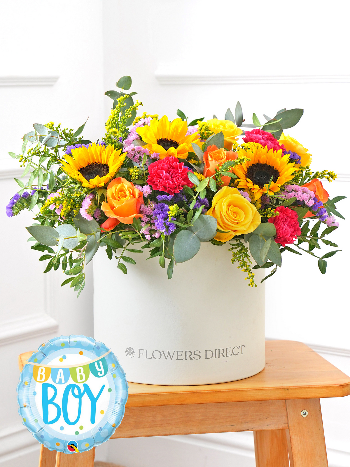 Baby Boy Colour Burst - Hatbox (Complimentary Baby Boy Balloon)