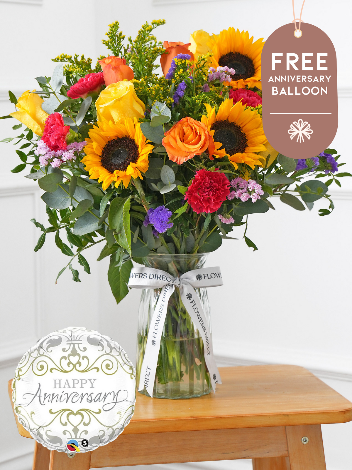 Anniversary Colour Burst - Vase with Free Anniversary Balloon