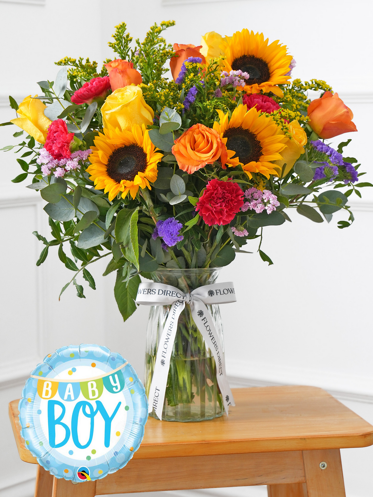 Baby Boy Colour Burst - Vase (Complimentary Baby Boy Balloon)