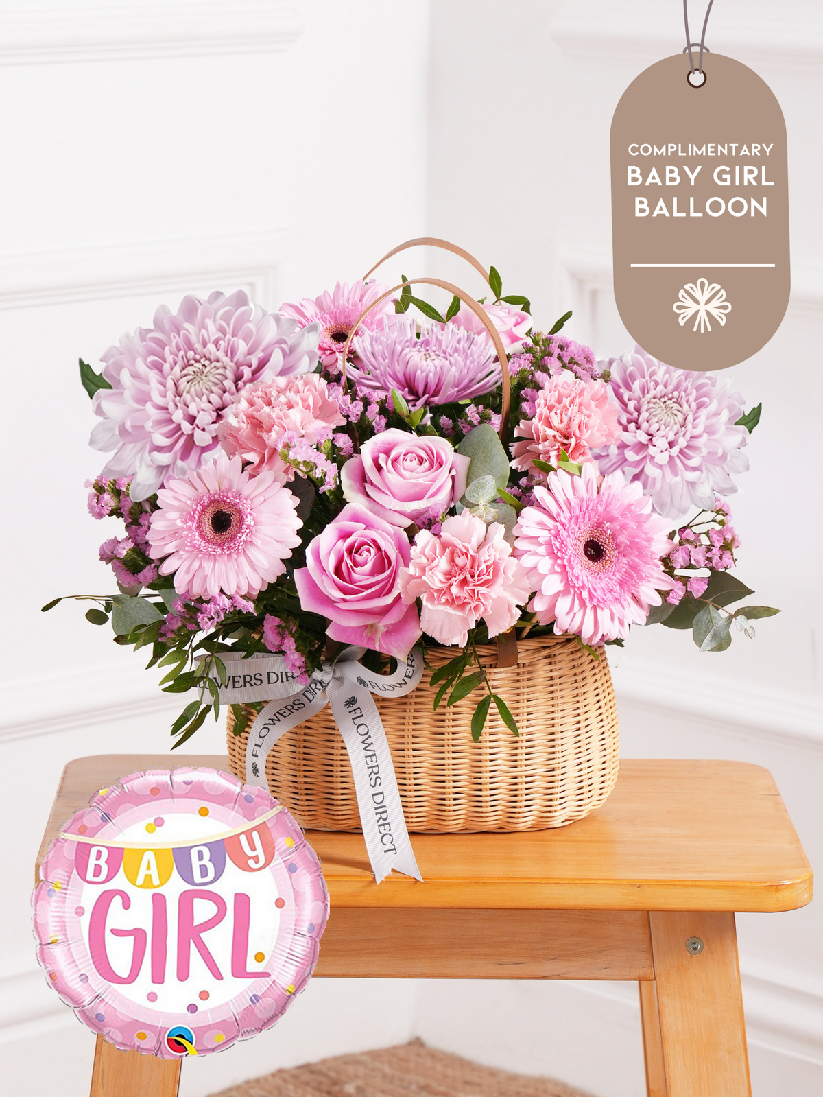 Baby Girl Darling - Basket (Complimentary Baby Girl Balloon)