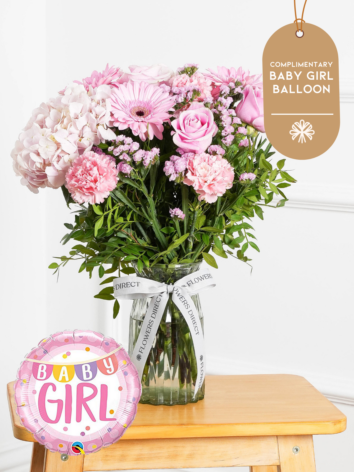 Baby Girl Sweetheart - Vase (Complimentary Baby Girl Balloon)