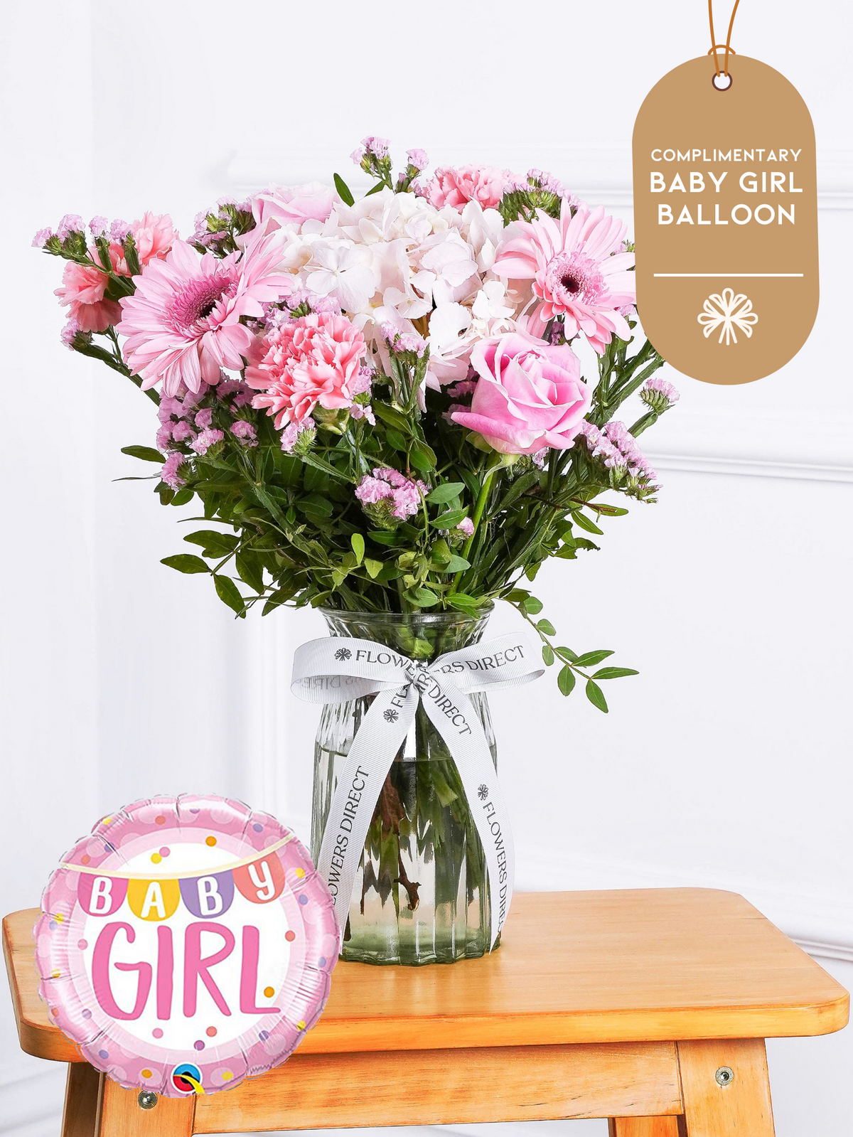 Baby Girl Sweetheart - Vase (Complimentary Baby Girl Balloon)