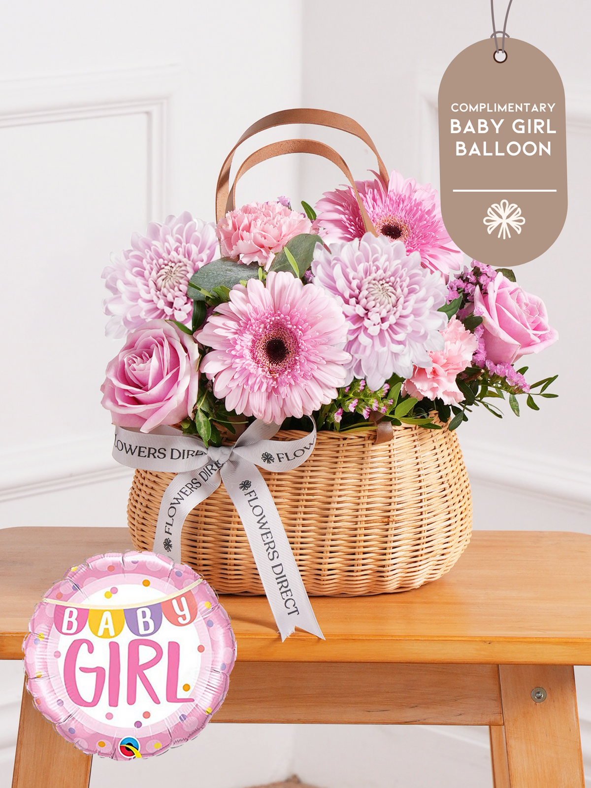 Baby Girl Darling - Basket (Complimentary Baby Girl Balloon)