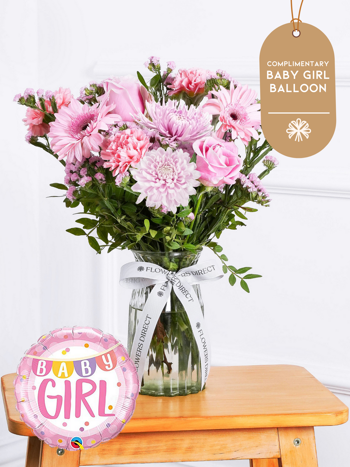 Baby Girl Darling - Vase (Complimentary Baby Girl Balloon)